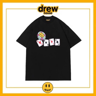 [S-5XL]เสื้อยืดแขนสั้น ผ้าฝ้าย ทรงหลวม พิมพ์ลาย Drew House Chip Smiley Justin Bieber แฟชั่นคู่รัก สําหรับผู้ชาย