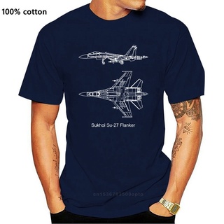 [S-5XL]เสื้อยืดลําลอง แขนสั้น พิมพ์ลาย Military n Plane Fighter - Sukhoi Su 27 Flanker Blueprint F16 F22 เข้ากับทุกการแต