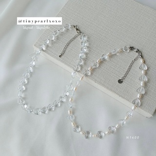 สร้อยไข่มุกแท้ x หัวใจสีใส Clear Heart ♥️ Freshwater Pearl สร้อยน่ารัก สร้อยไปทะเล Tinypearlxoxo N1400