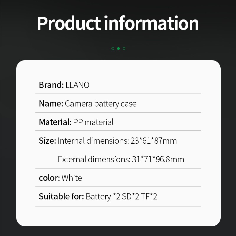 llano กล่องเก็บแบตเตอรี่ เมมโมรี่การ์ด SD / TF สำหรับกล้อง Canon Nikon Sony