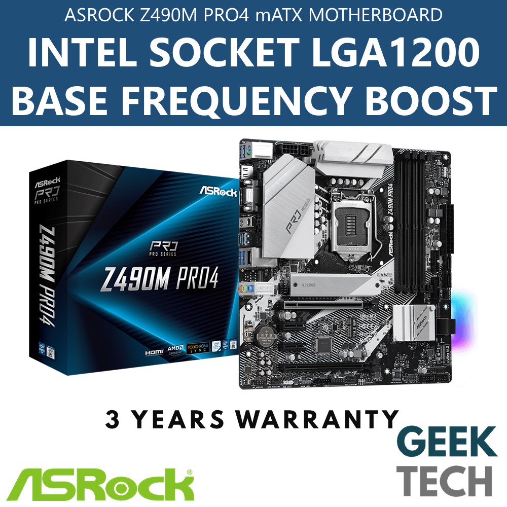 ASROCK Z490M Pro4 mATX เมนบอร์ด (ซีพียู Intel 10th Gen LGA1200)