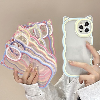 🌈Ready Stock 🏆เคส Compatible For iPhone 14 13 12 11 Pro Max 7 8 Plus SE 2020 X Xs Max XR  Cute Cat Ears Full Coverage Candy Soft TPU Phone Case Cover