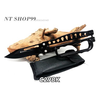 NT SHOP มีดเดินป่า มีดพก มีดใบมีดสีดำคมเท่ มีดสะสม knife K185