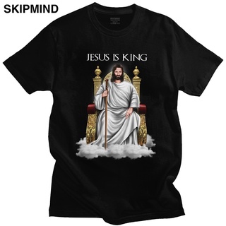 เสื้อยืดคอกลม แขนสั้น ผ้าฝ้าย 100% พิมพ์ลายกราฟฟิค Jesus Is King สําหรับผู้ชาย LHZYสามารถปรับแต่งได้