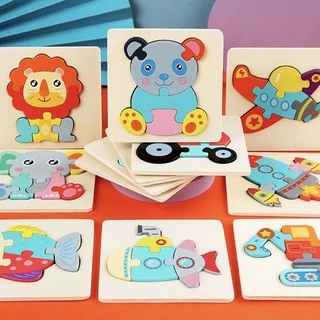 ของเล่นไม้ จิ๊กซอว์ไม้ 3 มิติ จิ๊กซอว์ 3D สัตว์ พาหนะ ของเล่นเสริมพัฒนาการ