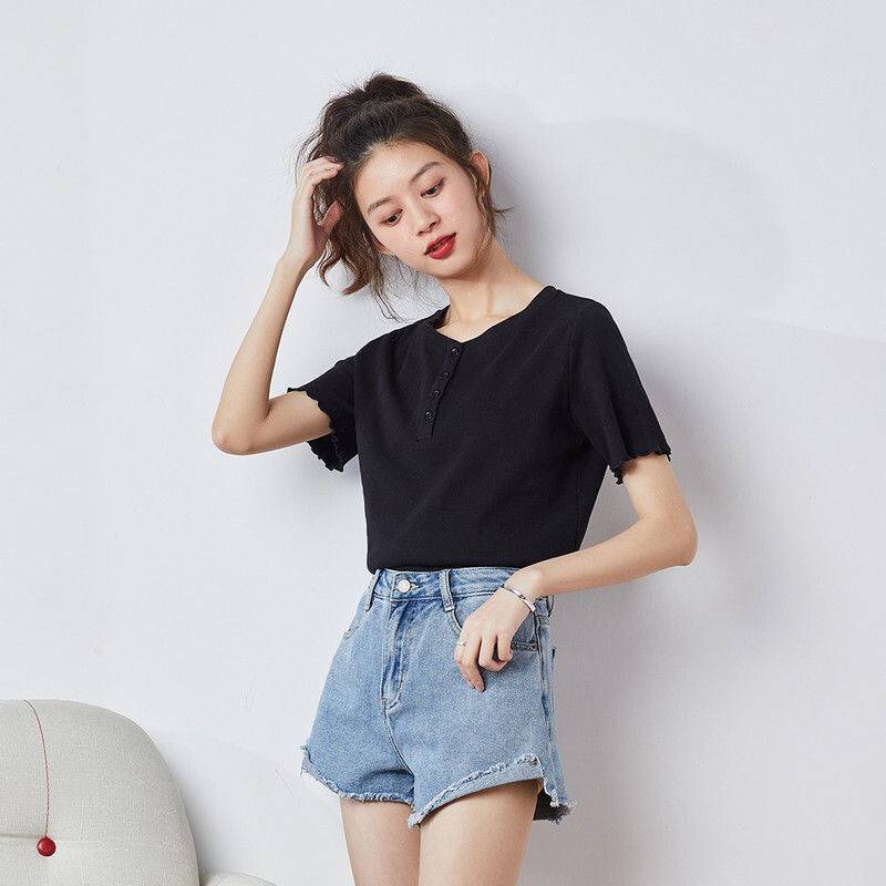ES2020 เสื้อครอป 8266 น่ารัก ใส่สบาย สไตล์เกาหลี สีพื้น