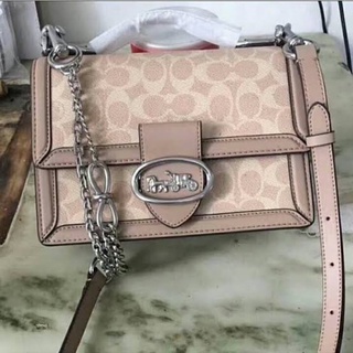 (ผ่อน0%) กระเป๋าสะพายข้าง Coach Riley Top Handle 22 In Signature Canvas Lh/Sand Taupe 73937 ลายซี สีเบจ