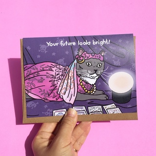 การ์ดอวยพร น่ารัก พร้อมซอง วันเกิด ให้กำลังใจ ลายแมว Your Future Looks Bright Tarot Cat แบรนด์ Chonky Goods funny cat