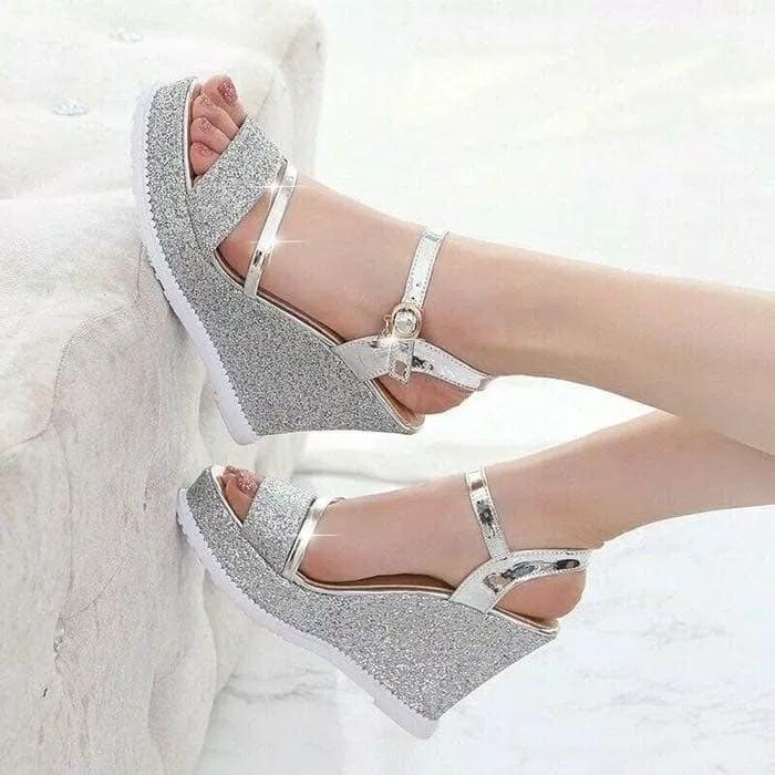 Angela_ Women& 39;s Glitter Party Wedges - GLAMOUR