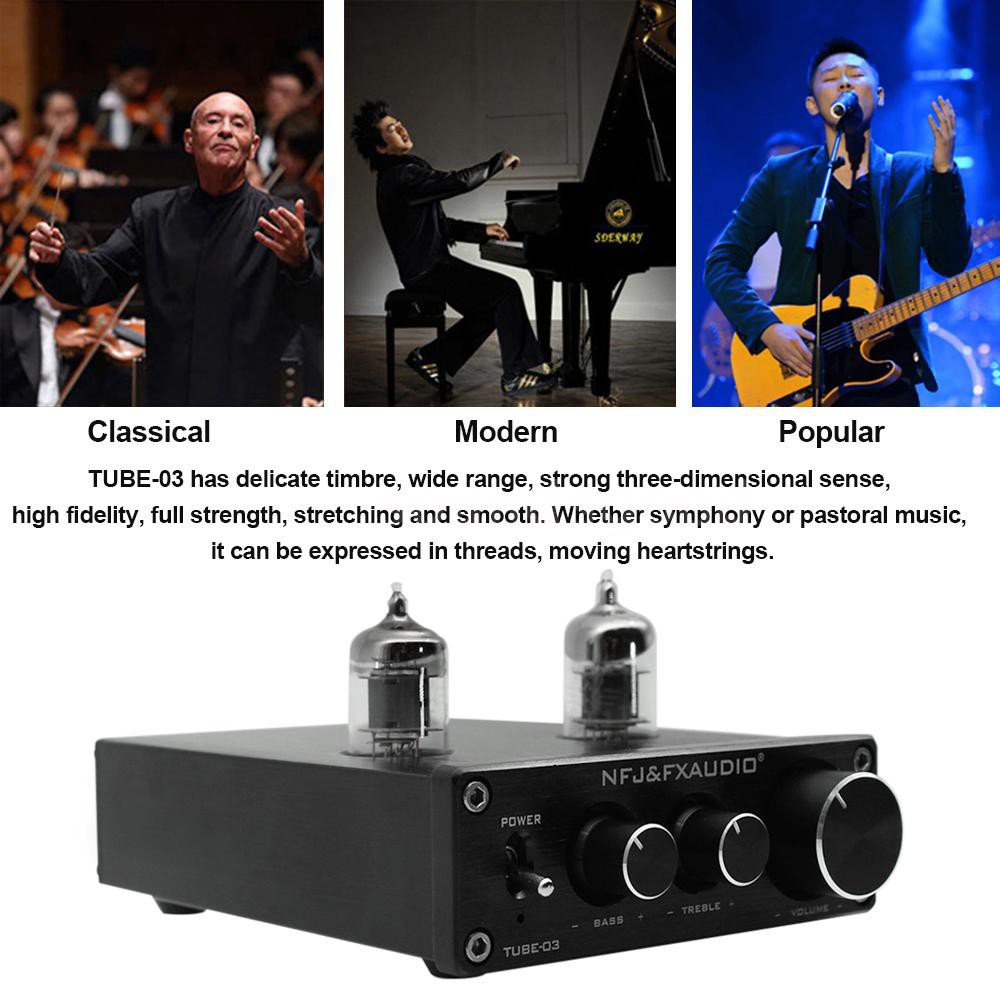 FXAUDIO TUBE03 Mini HiFi Audio Preamplifier 6K4 Vacuum Tube Amplifier Buffer Treble Bass