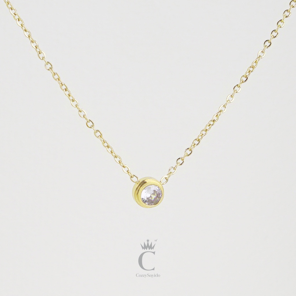 CozzySayido สร้อยคอจี้เพชรกลมครอบ มินิมอลน่ารัก เพชรCZเล่นแสงสวย ไม่ลอกไม่ดำใส่โดนน้ำหอม ลงทะเล