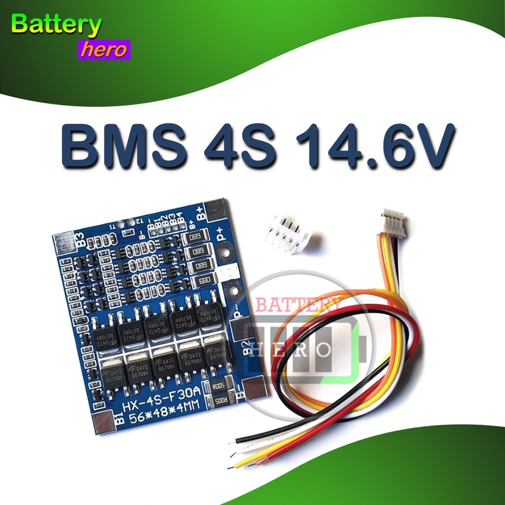 BMS HX-4S-F30A LiFePO4 4S 12V 30A peak 56A แผ่นป้องกันแบตเตอรี่ [รุ่นประหยัด ไม่บัดกรี สายSocket, ไม่แถมฮีตซิ้งค์]