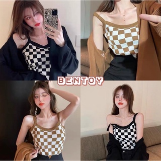 Bentoy(99012)เสื้อสายเดี่ยวไหมพรมลายสก็อต ผ้ายืดใส่สบาย แมทช์ง่าย