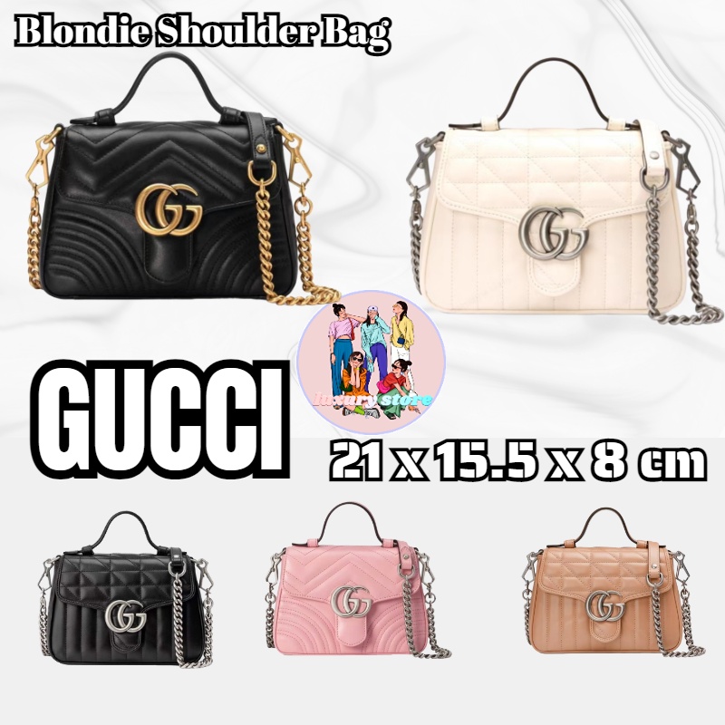 GUCCI Small Handbag/Chain Shoulder Bag/Double G/Full Leather/New/กระเป๋าถือใบเล็ก/กระเป๋าสะพายสายโซ่/หนังเต็มใบ/ใหม่