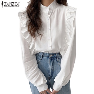 Zanzea เสื้อเบลาส์ แขนยาว แต่งระบาย สไตล์เกาหลี สําหรับผู้หญิง