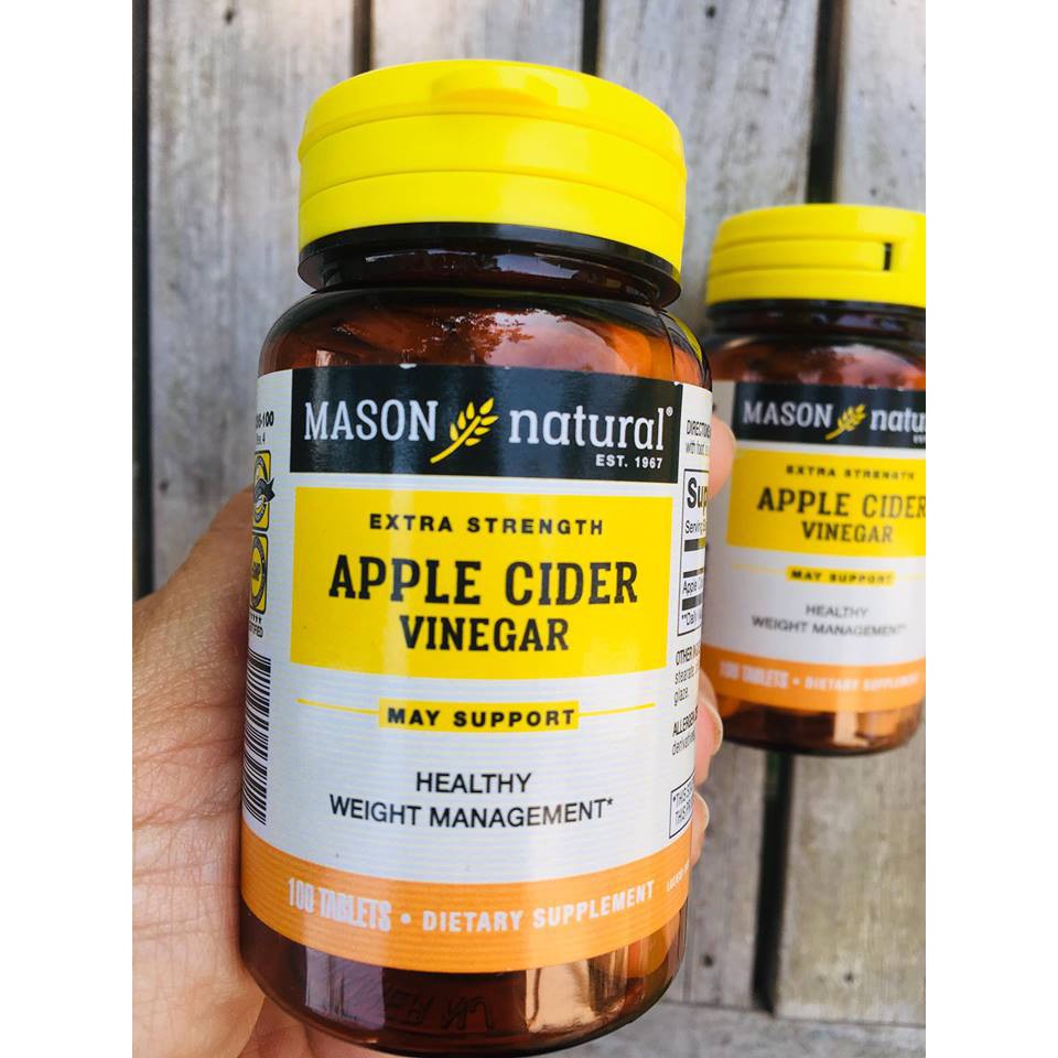 Extra Strength Apple Cider Vinegar 500 มก 100 เม็ด (Mason Natural) น้ำส้มสายชูหมักจากผลแอปเปิ้ล ช่วยระบบย่อยอาหาร ลด นน