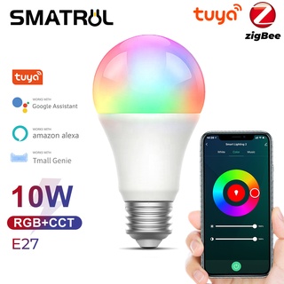 Smatrul Tuya Zigbee 10W หลอดไฟอัจฉริยะ E27 RGB หลอดไฟ LED หรี่แสงได้ตามเวลาพร้อมระบบควบคุมด้วยเสียง Smart Life APP สำหรับ Google Home Alexa Tmall Genie