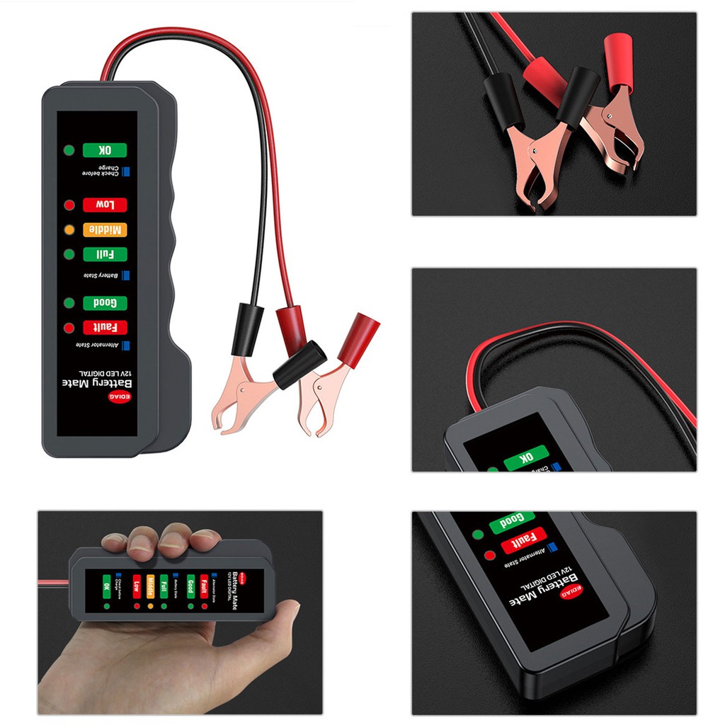 แบตเตอรี่รถยนต์ 12V Car Battery Tester Digital Alternator Tester 6 LED