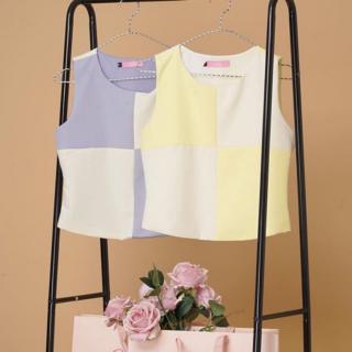 Jelly Dressing/ชุดเดรส ชุดทำงาน Square blouse blue yellow พร้อมส่ง