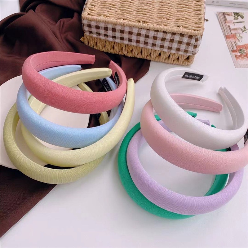 ที่คาดผมฟองน้ําสีลูกกวาดผู้หญิงสีทึบหวานยางรัดผมเพิ่มความสูงแฟชั่นเครื่องประดับผม