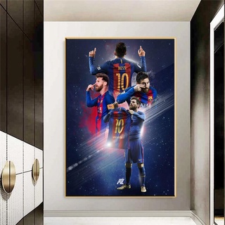 โปสเตอร์ภาพฟุตบอล ภาพจิตรกรรมฝาผนัง ผ้าแคนวาส พิมพ์ลาย Messi สําหรับตกแต่งบ้าน ห้องนั่งเล่น