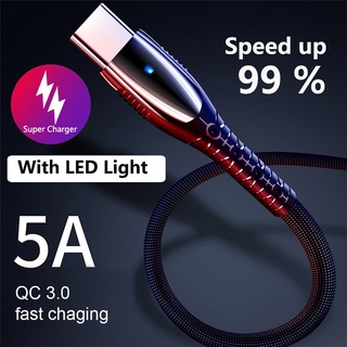 【พร้อมส่ง】สายชาร์จเร็ว 5a USB พร้อมไฟ LED สําหรับ Type C i Micro USB