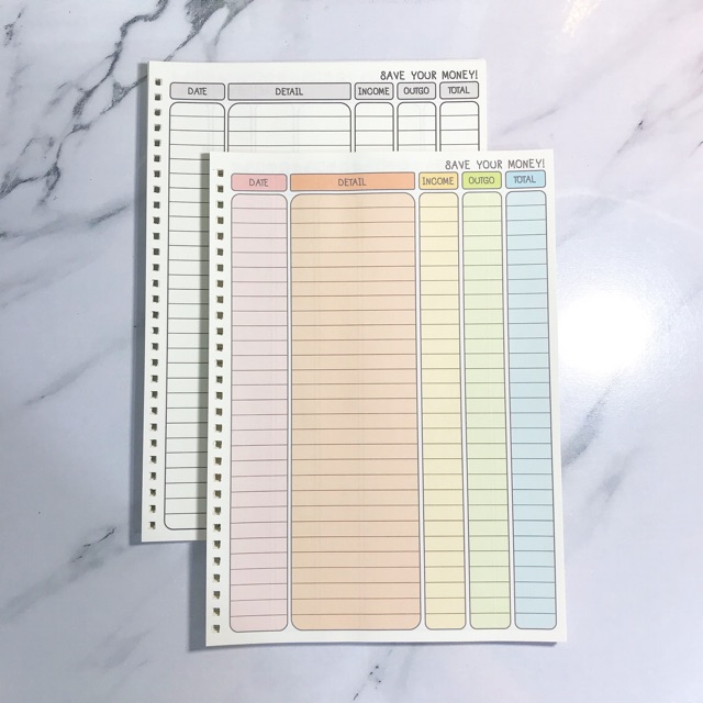 กระดาษรีฟิลรายรับรายจ่าย - หมวดหมู่สันห่วงถอดได้B5