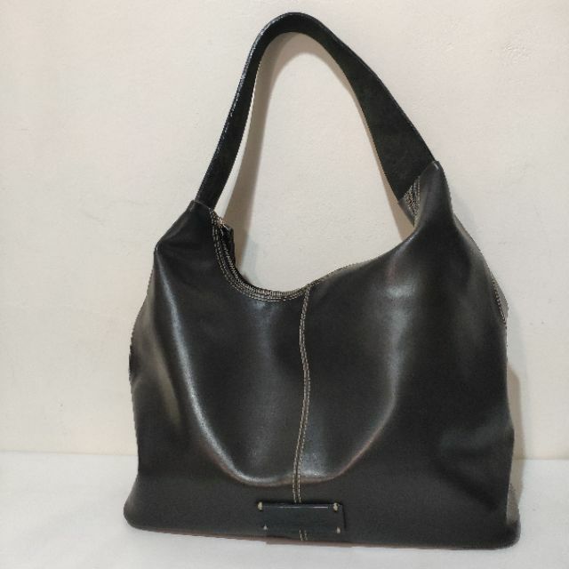 The National Trust UK กระเป๋าหนังแท้ สีเทาดำ ขนาด 12.5 x 9.5 x 6 นิ้ว