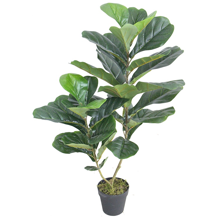 ต้นไทรใบสักเทียม ความสูง 90 cm ทรงพุ่ม 2 กิ่ง  (Artificial fiddle fig 90 cm with pot)