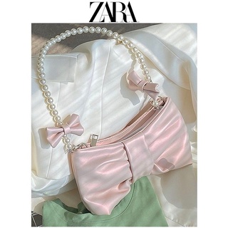 กระเป๋าสะพายไหล่ Zara แต่งสายโซ่ ประดับไข่มุก สีชมพู แฟชั่นฤดูร้อน สไตล์แฟรี่ สําหรับผู้หญิง 2022