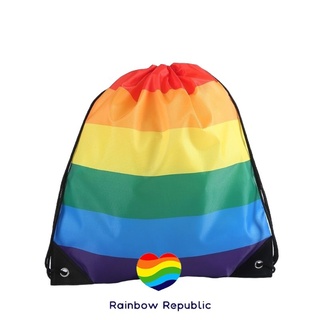 กระเป๋าสีรุ้ง กระเป๋า กระเป๋าสะพายหลัง สีรุ้ง กระเป๋าผ้า กระเป๋าหูรูด Rainbow Pride Stripe Backpack Bag Polyester