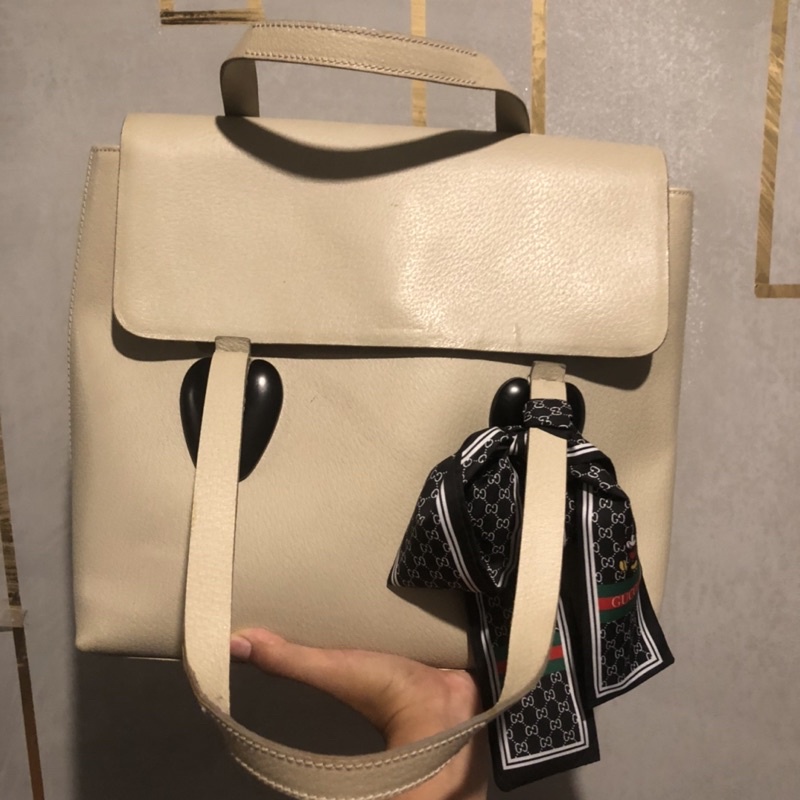 กระเป๋า GUCCI แท้💯% GUCCI 002 2123 0451 Old Gucci Business bag Tote Bag Hand Bag Leather White