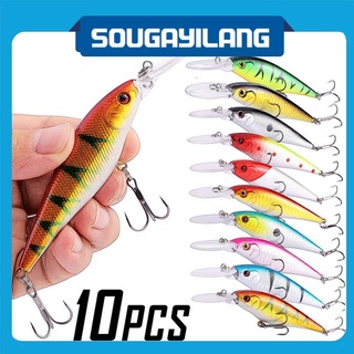 Sougayilang 10 Pcs Minnow เหยื่อตกปลา Crankbaits ชุดตกปลาเหยื่อ Swimbaits เรือ Topwater เหยื่อสำหรับปลาเทราท์ Bass Perch ตกปลา