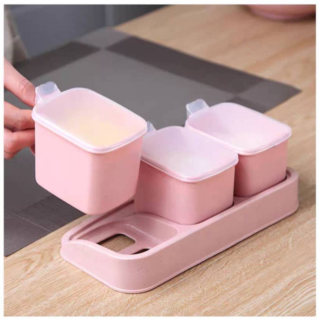 ที่ใส่เครื่องปรุง 3,4 ช่อง ฟางข้าวสาลี เป็นมิตรต่อธรรมชาติ แถมฟรี ช้อนตัก #Z-0003