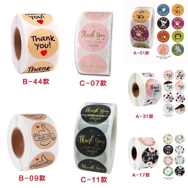 สติ๊กเกอร์ขอบคุณ Thankyou Sticker ม้วนละ 500 ดวง สติ๊กเกอร์ติดกล่อง สติ๊กเกอร์สำเร็จรูป สติ๊กเกอร์แลากสินค้าไดคัทวงกลม 2