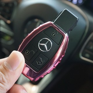 เคส กรอบกุญแจรีโมทรถยนต์ สีชมพู (เงา) สำหรับ Benz