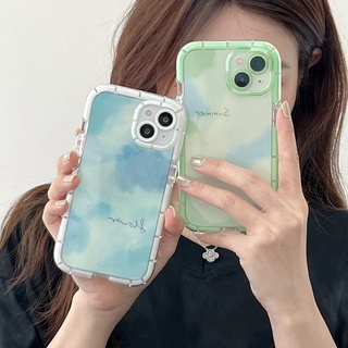 Glow At Night Luminous Soft Case สำหรับ IPhone Xr Xs Max Ip Apple IPhone 11 12 13 Pro Max ผู้หญิงน่ารัก INS ปกสีฟ้าสีเขียวไล่ระดับ Starry Clouds