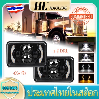 HL 1PCS 4X6 นิ้วโปรเจคเตอร์ LED ไฟหน้า DRL พร้อมนางฟ้าตาสำหรับ ATV SUV UTV Off-road โคมไฟ