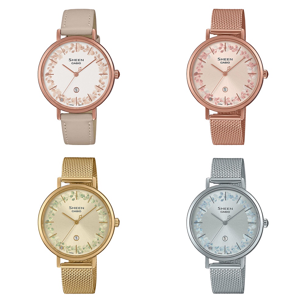 Casio Sheen นาฬิกาข้อมือผู้หญิง สายหนัง/สายสแตนเลส รุ่น SHE-4539FPL-7A,SHE-4539FPM-4A,SHE-4539FGM-9A,SHE-4539FM-7A