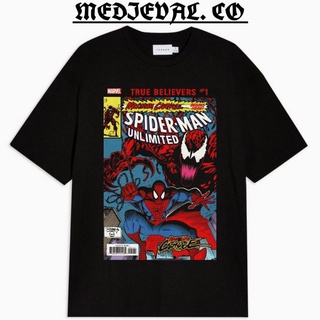 เสื้อยืดผ้าฝ้ายเสื้อยืด พิมพ์ลาย Spiderman UNLIMITED TRUE BELIEVERS 24s สีดํา สําหรับผู้ชาย ผู้ใหญ่L XL  XXL 3XL