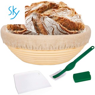 10 Inch Banneton Proofing Cloth Liner Dough Scraper + Lame - Sourdough Basket Set For Professional A