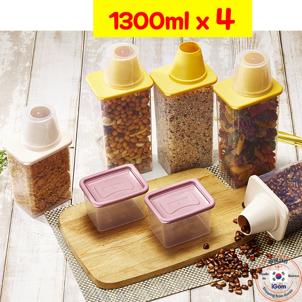 [Cimelax] Korea Kitchen airtight jars. Pantry Type(1300ml x4) Spice food, nut, grain and rice storag