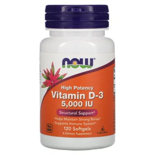 Now Foods, Vitamin D3, 125 mcg (5,000 IU) [ 120 Softgels ] now foods vitamin d3 5000 , puritan , วิตามินดี3 , Now food