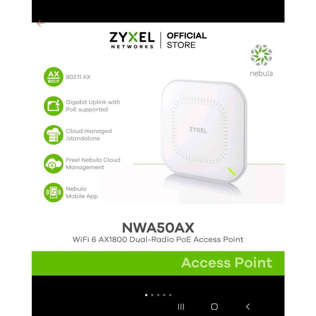 ZYXEL NWA50AX Access Point WiFi 6 AX1800 รองรับ GbE PoE และมี Free Cloud License