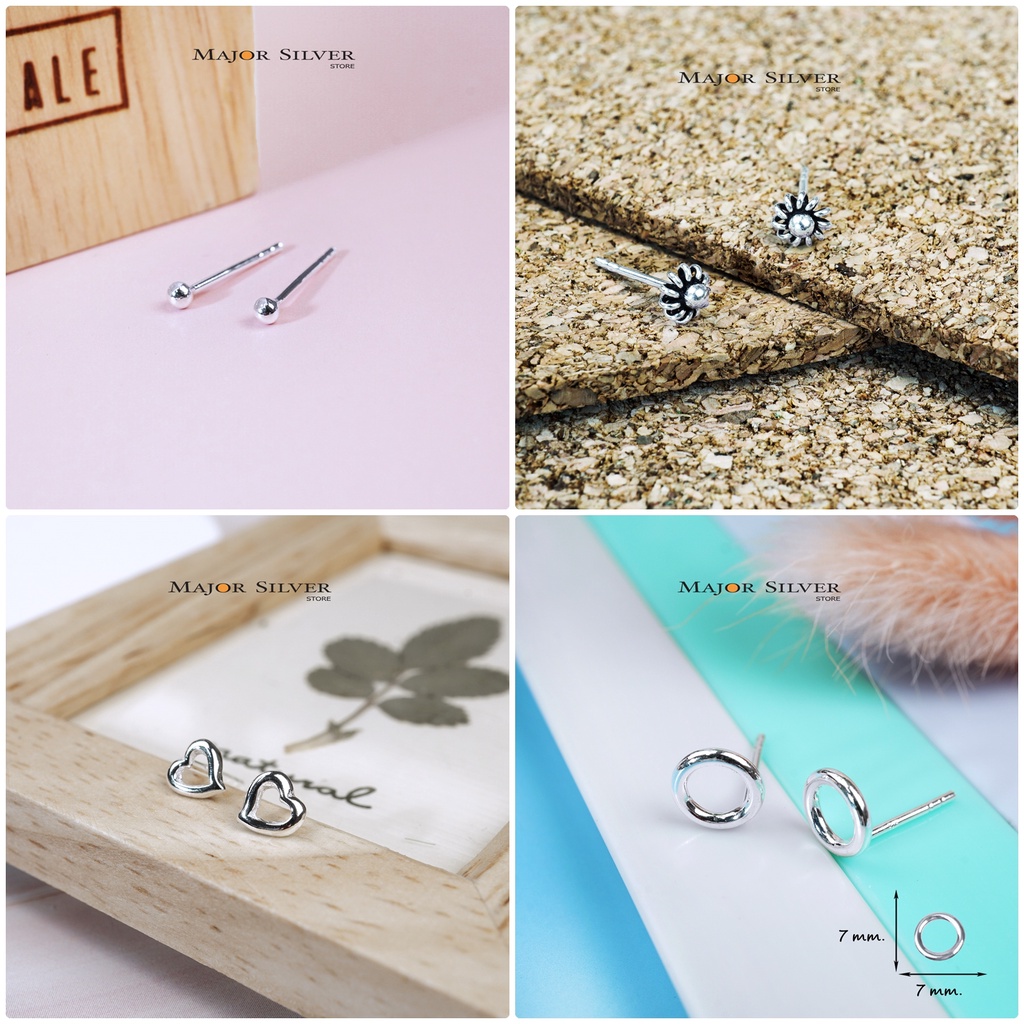 ต่างหูเงินแท้92.5% สไตล์มินิมอล หลากหลายรูปทรง เงินแท้ แฟชั่น เรียบๆ  ตุ้มหูเงินแท้ Silver 925 - รูปที่ 2