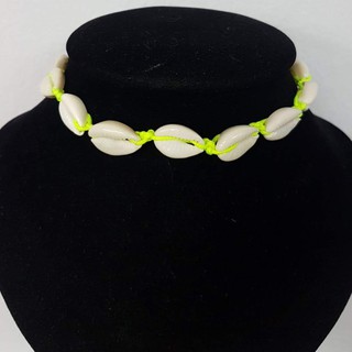 สร้อยหอยเชือกสีเขียวนิออน มีตัวล็อคก้ามปู Shell Summer Choker Necklace