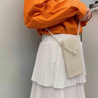 กระเป๋าสะพาย ใส่โทรศัพท์ ไข่มุก เรียบหรู ดูแพง