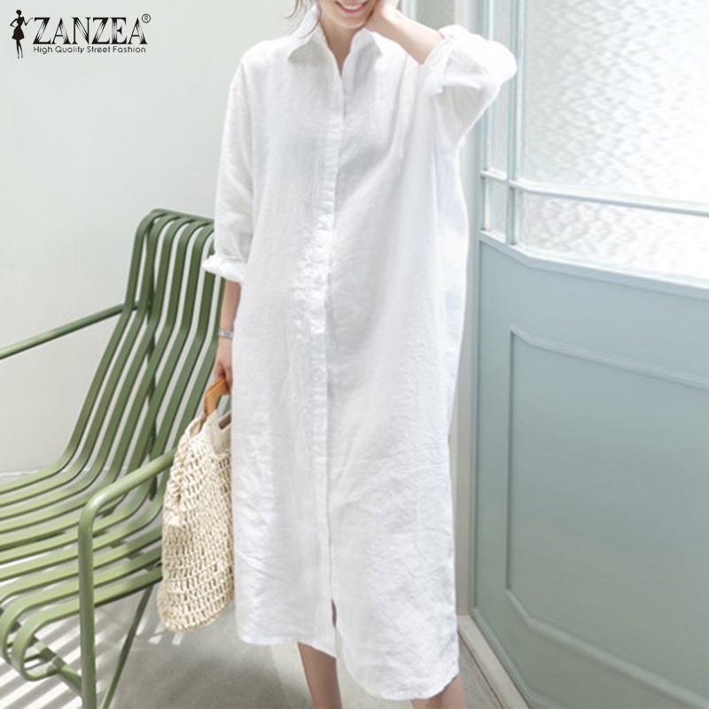 Zanzea ชุดแม็กซี่เดรสแขนยาวลําลองสไตล์วินเทจสําหรับผู้หญิง