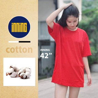 INNING เสื้อยืดสีแดงOVERSIZE  เสื้อโอเวอร์ไซส์สีพื้น คอกลมผู้หญิง  คอตตอน100% คอมป์ ใส่สบาย ไม่หด ไม่ย้วย สีไม่ตก