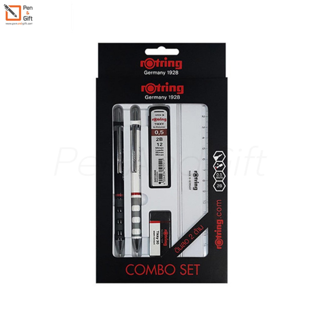 Rotring ชุดดินสอกด (5ชิ้น/ชุด) rotring Combo Set -ปากกาลกลื่น ดินสอ ไม้บรรทัด ยางลบ ไส้ดินสอ - Penan